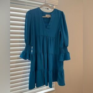 Tuckernuck Teal Tiered V-Neck Puff Sleeve Dress